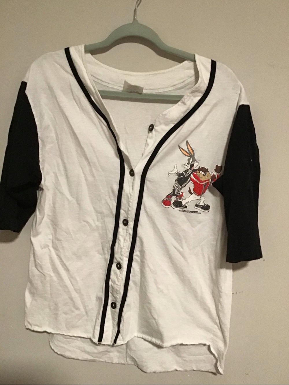 Men's White and Black Baseball-Style Jersey with Cartoon Graphic